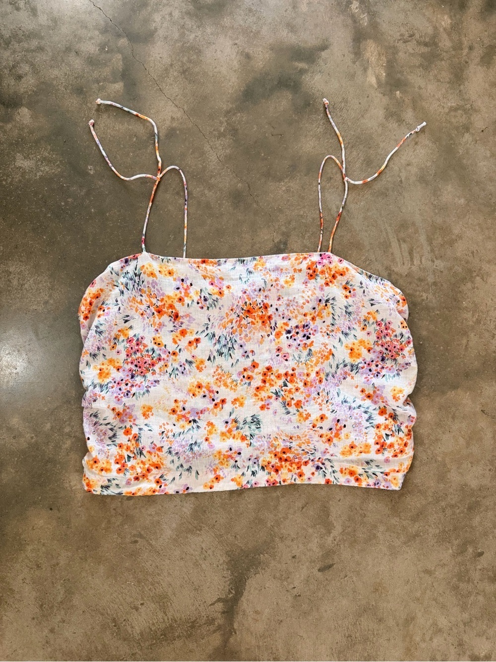 H&M 100% Linen Floral Tie Back Crop Cami Top XXL Boho Cottagecore